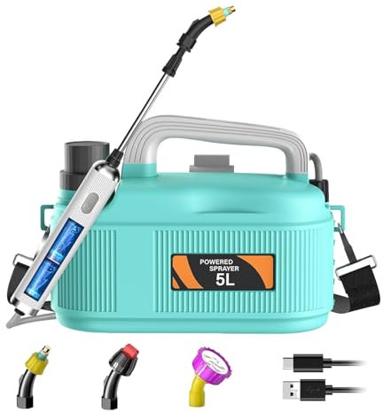 Spruzzatore per prato – Spruzzatore elettrico a batteria | 1,35 galloni irrigazione nebulizzatore fertilizzante regolabile con bacchetta telescopica per interni cortile giardino campo serra fattoria