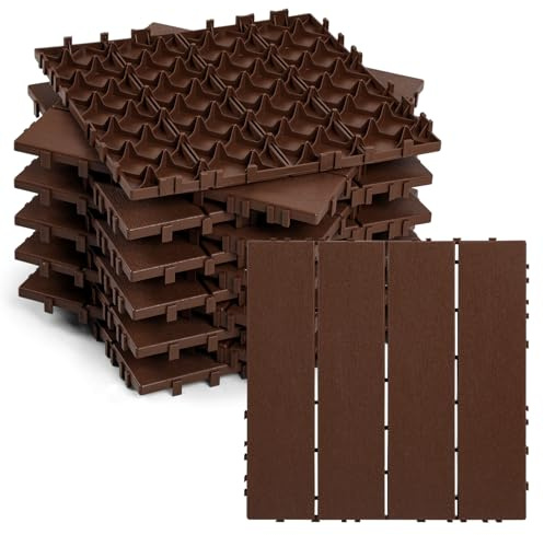 ISOISL Terrassenfliesen Set 3m² –30x30cm PP Wetterfest Holzfliesen-Rotbraun | PP-Klickfliesen 30x30 cm in Rotbraun, mit Drainage, 450 kg/m² belastbar, pflegeleicht,für Balkon, Terrasse & Garten