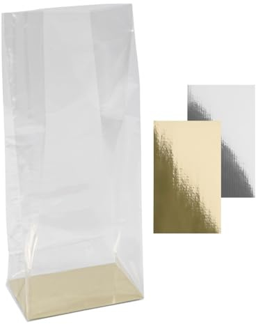 Ideen mit Herz Set med 30 påsar med blockbotten, transparent presentförpackning, snygg presentförpackning, kakpåsar med extra hylla, livsmedelssäker (11 cm x 7 cm, 27 cm)