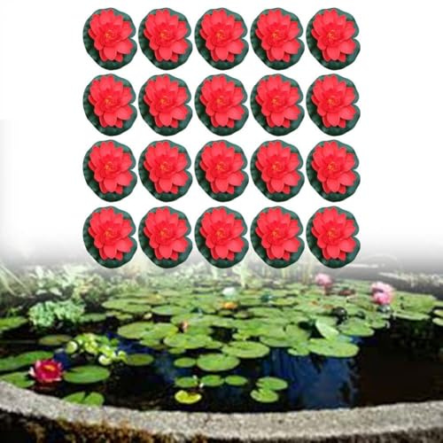 20 lirios flotantes para estanques, flores artificiales de loto de espuma EVA, plantas de estanque falsas, adornos realistas para decoración de acuario de jardín