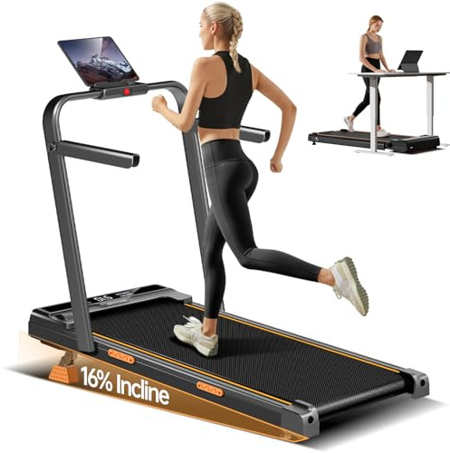 4-in-1 Treadmill, 16% Incline Walking Pad 10KM/H Under Desk Treadmills for Home and Office, Folding Treadmill with 2.5 HP Quiet Brushless, 136KG Capacity