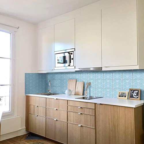 Exquisite Tile Stickers 15cm x 15cm Duck Egg Blue Kitchen Tile Stickers for Bathroom Stick on Wall Tiles Backsplash for Kitchen Stick on Tiles Self-Adhesive Vinyl Home Decoration