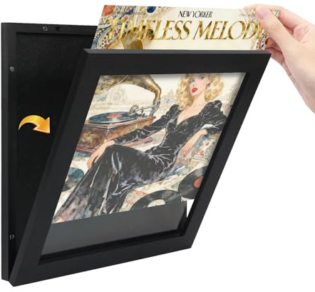 KMQRDZi Cornice per dischi in vinile da parete, cornice per dischi con protezione UV e antigraffio, cornice per vinile e copertine LP, cornice per album per LP da 30,5 x 30,5 cm, colore nero (1 pezzo)