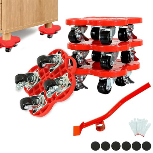 SHENGYIG 4 Unidades con Freno, Patinete para Muebles Resistente hasta 500kg | Antideslizante y Silencioso, Ruedas de Transporte de 360° para Mudanzas, Transporte de Muebles y Elevador de Muebles