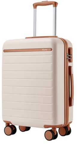 KONO Handgepäck Koffer 55x40x20cm, 34L Hartschalen Reisekoffer, Creme | Kleiner Trolley mit 4 Doppelrollen für Kurztrips und Business, Kabinenkoffer für Ryanair, EasyJet und Eurowings