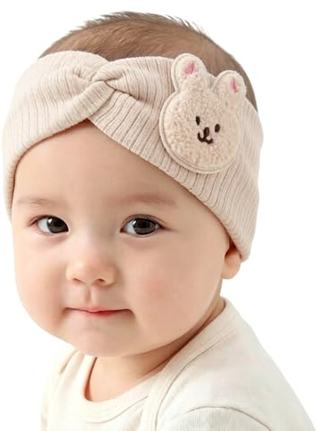 Fascia Capelli Neonata con Orecchie di Coniglio - Fascia Neonato Morbida ed Elastica con Design Incrociato, Accessorio Capelli per Bambina 0-36 Mesi, Colore Cachi Chiaro