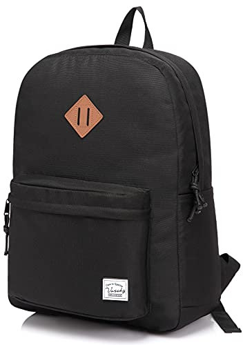 VASCHY Backpack for Men and Women Lightweight School Bag Casual Daypack 20 Liters Basic Water Resistant Foldable Rucksack for Travel, Sports, Hiking with Two Bottle Pockets, Black