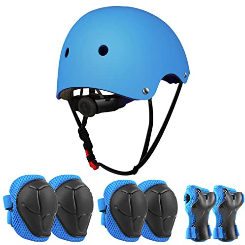 Jim's Store Schonerset Kinder Helm 7 in 1, Skatehelm Protektoren Kinder Knieschoner inliner Schutzausrüstung Set Für Skateboard Roller Fahren Scooter