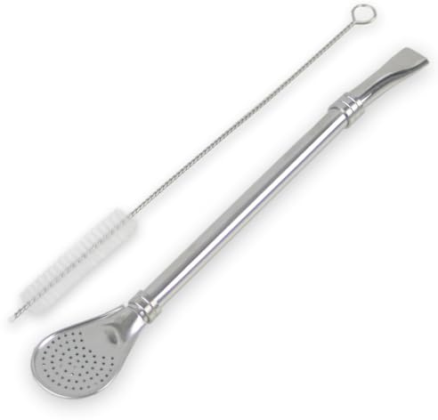 Delicatino Bombilla Cuchara 19 cm – Acciaio Inossidabile (con Spazzola per la Pulizia)