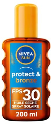 NIVEA SUN - Spray Huile Sèche Activateur De Bronzage Protect & Bronze FPS 30 - Protection Solaire & Teint Hâlé - Extrait Naturel De Pro-Mélanine - Absorption Rapide - Peaux Normales - 200 ml