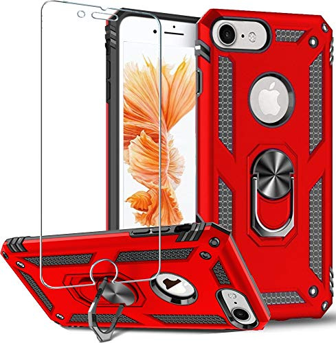 Folmeikat Hülle für iPhone 8/7/6/6S Displayschutzfolie, 360 Grad drehbarer Metallring, Stoßdämpfung, verstärkte Ecken, TPU für Apple iPhone 8/7/6/6S (4,7 Zoll) Rot | iPhone 8/7/6/6S Displayschutzfolie 360 Grad drehbarer Metallring Stoßdämpfung verstärkte Ecken TPU