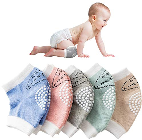 Simoda 5Paar Baby Knieschoner Krabbeln,Junge und Mädchen mit Gummipunkte Verstellbare Anti Rutsch Krabbelhilfe Baumwolle Beinlinge Unisex Atmungsaktiv Elastische Knieschützer