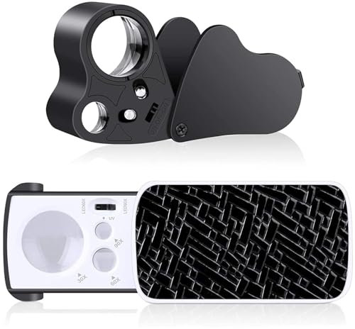 EEEKit Juwelier Lupe mit Licht, 30X 60X 90X LED Leselupen, 2 Pack Taschenlupe für Weed, Rocks, Briefmarken, Modelle (Schwarz)