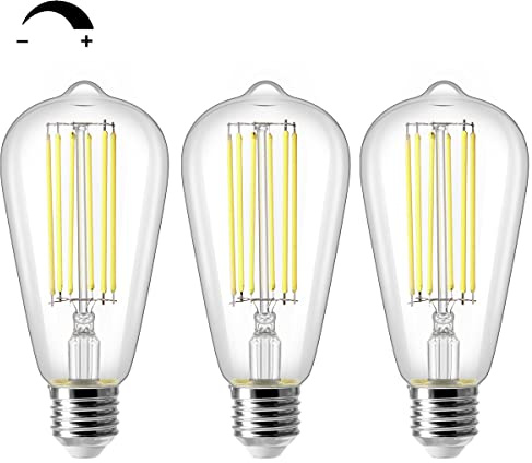 ZIKEY 10W Dimmable E27 ST64 Ampoule LED, Ampoule à Filament Vintage Edison, Equivalent à 100W, Blanc Froid 6500K, 1000LM, Décorative Antique Lampe, Lot de 3