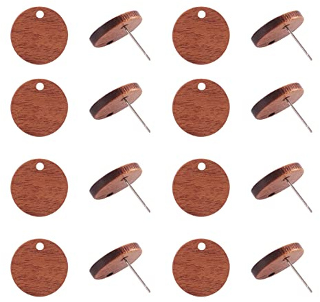 PandaHall - 20 paia di orecchini a perno in legno di noce, piatti e rotondi, in legno, con perno in acciaio inossidabile, per la realizzazione di orecchini pendenti e gioielli, colore: marrone cocco