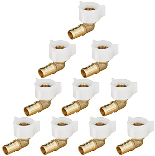 WHK 10 PACK PEX 1/2 Inch Pex fittings X 1/2 Female NPT Swivel Elbow Fittings Crimp Adapters-RV Pex Fittings to connect (Brass)