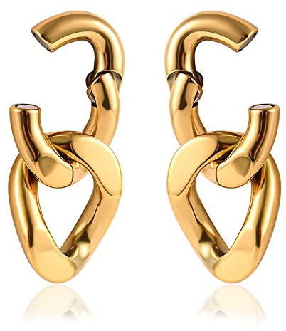 Maxbott 1 Pair Chain Link Ear Hangers Weights for Stretched Ear Plugs 2G 0G Gauges Expander Stainless Steel Piercing Earrings Women Man Fashion Jewelry, 2G (6mm), Stainless Steel, stainless steel