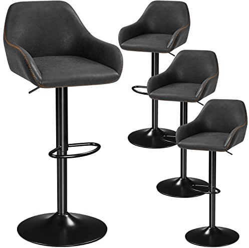 Yaheetech Barhocker 4er Set, Drehstuhl mit Lehne, Höhenverstellbarer Arbeitshocker, 360° Schwenkbarer Bistrohocker, Barstuhl mit Fußstütze, Tresenhocker, schwarz