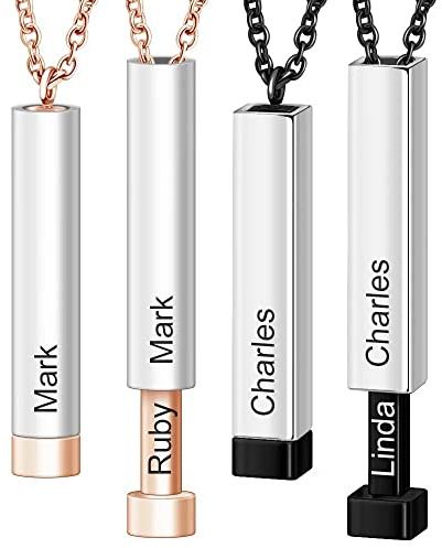 Personalisierte Edelstahl Gravur Stab Kette mit Namen Datum oder Buchstaben - Namenskette Buchstabenkette Anhänger Individueller Schmuck für Damen und Herren als Geschenk Partnerkette Pärchen