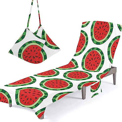 Surwin Wassermelone Schonbezug Für Gartenliege Strandliegenauflage Frottee Liegenauflage Stuhl Strandtuch Sun Lounger Bezug mit Tasche Sporthandtuch Sommer Garten Schwimmen (75x210cm,Weiss)
