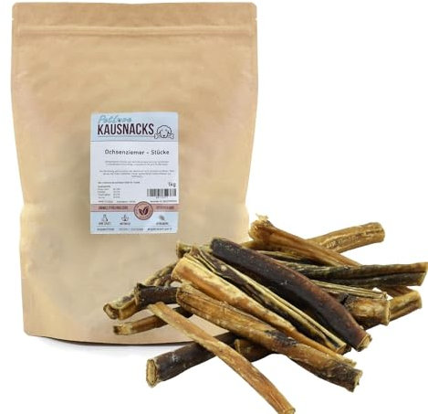 PetLove Ochsenziemer für Hunde (1kg) • Hundesnacks aus 100% Fleisch • Ochsenziemer Hund • Hundeleckerli getreidefrei • Getrocknete Kausnacks vom Rind für Hund • Barf-Snack Hunde