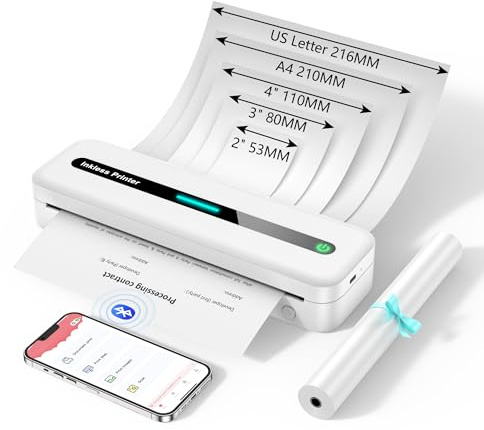 ASprink Upgraded Inkless Portable Printer, Wireless Bluetooth Portable Printer for Travel Office Home Use, Compatible with Phone Android iOS Laptop, 300 DPI, Black