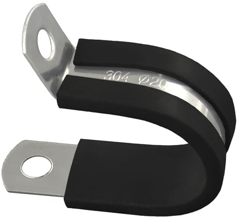 Lot de 20 colliers de serrage en forme de R en acier inoxydable avec rembourrage en caoutchouc, colliers de serrage en P doublés en caoutchouc (20 mm)