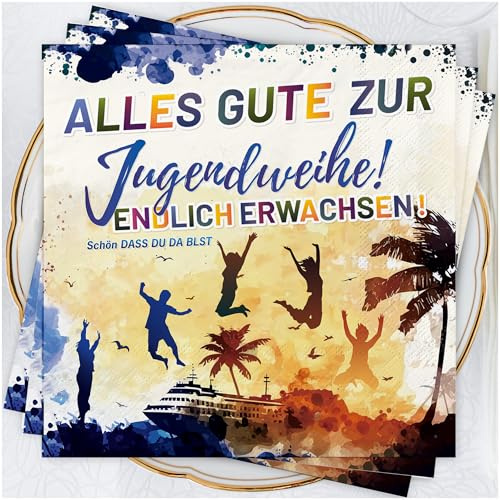 Jugendweihe Deko Jugendweihe Servietten Tischdeko - 60 Stück 3-lagig Servietten Schön Dass Du Da Bist Alles Gute zur Jugendweihe Dekoration Endlich Erwachsen Papierservietten 33x33cm
