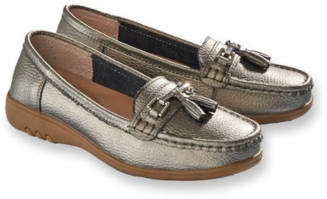 Coopers of Stortford Womens Extra-Wide EE Fit Leather Loafers | UK 4-8 | Black, Forest, Gunmetal, Navy (Gunmetal, UK Footwear Size System, Adult, Women, Numeric, Wide, 7)