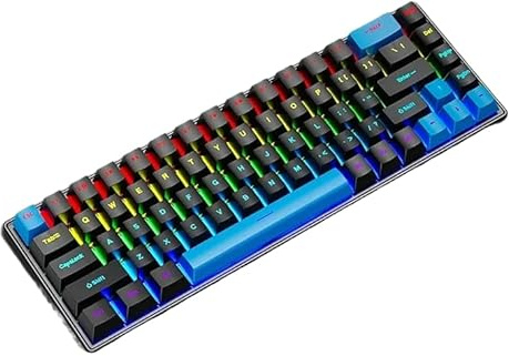 GAREGEAR K68 60% Wired RGB Gaming Keyboard - Black & Blue Keycaps, Red Switch Linear Typing (Customizable Lighting, 68 Keys, Compact, Mechanical)