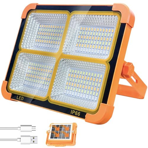 ZQX LED Baustrahler Akku - Tragbarer LED Strahler Akku 12000mAh, 5 Lichtmodi IP66 Wasserdichte Solarstrahler für Baustelle, Camping, Notfälle, Werkstatt, Garage, Angeln (Orange)