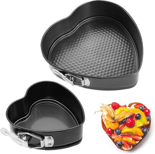 Heart Shape Cake Pan Set With Loose Base - 2 PCS (4 + 9) Springform Non-stick Baking Tin for Cheesecake (22×22×6.5+12×12×4.5)