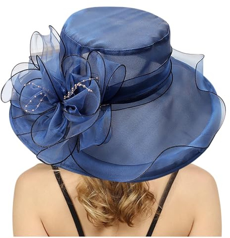 Damen Organza Kirche Fascinator Hut Elegante Schleife Breite Krempe Brauthut Tea Party Hochzeit Sonnenhut Sonnenschutz Kappe Frauen Cap Strandhut