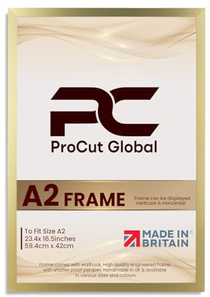 Procut Global Sleek Gold Picture Frame For Photos - A2 | Engineered Wood With Clear Perspex Front For Wall Art Display - Ideal For Posters, Certificates, Documents & Home Decor