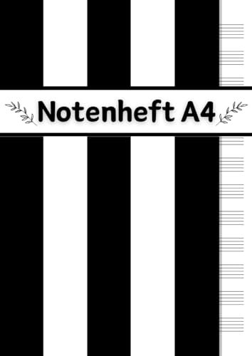 Notenheft A4: 100 Seiten mit 12 Notenzeilen – Schwarzes und Weißes Cover