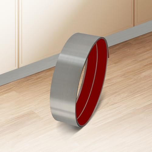 Soengsau Stainless Steel Kick Plate, Anti-Scratch Base Cover Kickplate, Peel and Stick Baseboard Molding Trim for Wall, Entrance Door, Kitchen Cupboard, Dishwasher Toe (118L x 3.15W, Brushed Silver)
