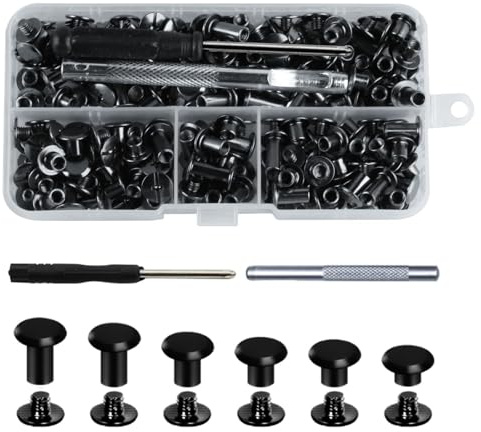 120 Sets Chicago Screws for Leather Rivets, M5 Chicago Screw Posts, Flat Head Chicago Binding Screws Posts, Metal Rivets Studs Replacement Assortment Kit for Scrapbook Bags Purse Belt Backpacks
