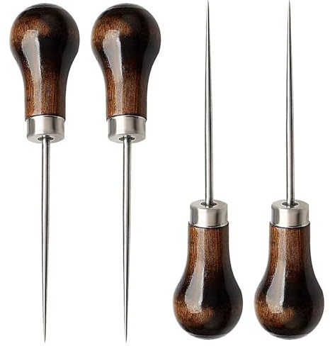 4 Pack Awl, Gourd Shape Awl Tailors Awl Wood Handle Scratch Awl Sewing Awl Tool for Leather