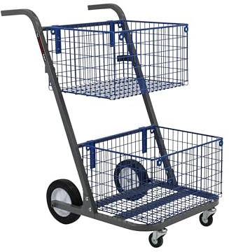 The Workplace Depot Mailroom Trolley - Robust Steel Frame, Dual Removable Baskets, Grey Powder-Coated Finish – Ideal for Office, Warehouse, and Mail Handling Tasks