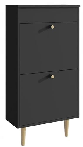 MATKAM Schuhschrank Behamo 521, Praktische Aufbewahrung und Elegantes Design, Mit Zwei verjüngenden Beinen, Wandmontage (Schwarz)