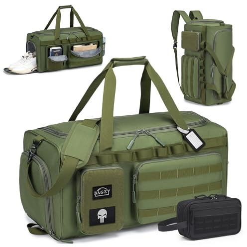 BAGZY 3 I 1 Sportväska Herr Stor Taktisk Reseväska 55L Med Skoravdelning Vattentät Arbetsväska Herr Ryggsäck För Gym Fitness Weekender Simning Yoga Resa Camping Dam Grön