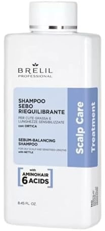 Brelil Professional Sebum Balancing Shampooing 250 ml - Cuir chevelu gras et cheveux faibles - Avec extrait d'ortie pour réguler la production de sébum - Apporte du volume aux racines des cheveux