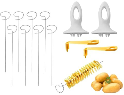 Anlising Tornado Cortador de Patatas, Espiral Cortadora de Patatas Set, Espiral de Tornado de Patata, Creativa Cortador Patata,2 Manija+2 Cortador de Patatas en Espiral+8 Pinchos,para BBQ,Frita,Fiesta