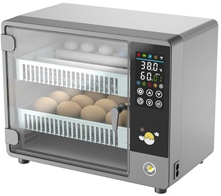 Vollautomatischer Brutautomat, Brutmaschine für 24 Eier mit Automatischer Wendefunktion Temperaturregelung & Einstellbarem Eierhalter Dual Stromversorgung Brutmaschine für Eier
