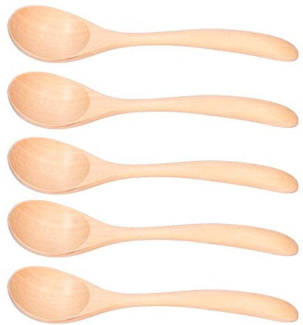 LUCKDANO Cuchara de Miel, Cucharadas de Madera Cucharas de Madera con Liviana de Sopa de de 5 Piezas, de Largo, de Gachas, de Sopa de Vajilla para Restaurante de Cocina en Casa