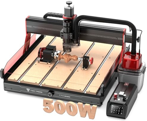 Twotrees Fraiseuse multifonction CNC TTC6050 500 W pour métal, bois, acrylique et MDF, avec rotation à 4 axes et aspirateur pour réduire la poussière pendant la gravure.