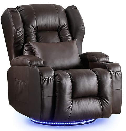 SAMERY Relaxsessel Fernsehsessel mit Liegefunktion Elektrisch Verstellbar, Massagesessel mit WäRmefunktion, Schaukelstuhl Drehsessel TV Sessel mit 270° Drehbar, 30° Wippbar, LED (Braun)