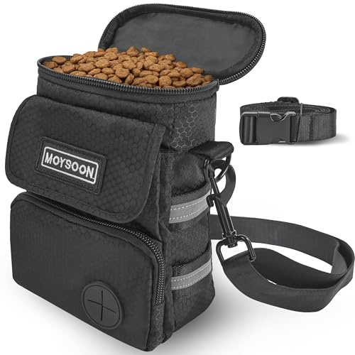 Moysoon Dog Treat Pouch, Adjustable Dog Walking Bag, Waterproof & Durable 3 Wearing Ways, with Removable Shoulder Strap and Waist Belt Dog Treat Fanny Pack for Training