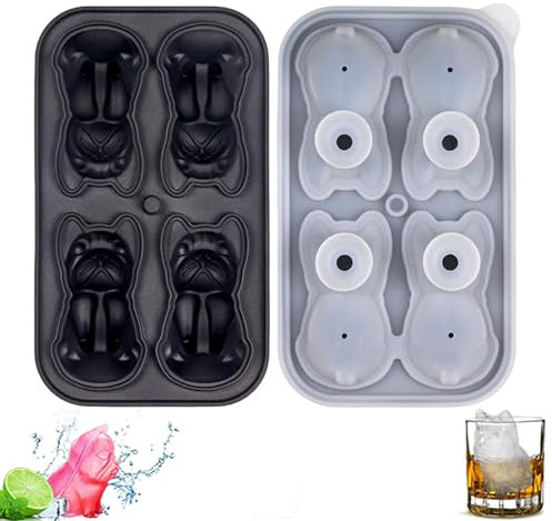 Moule à glace en forme d'animal 3D amusant en forme de bouledogue français, moules en silicone avec décoration de boisson faite maison, bac à glaçons en forme de chien mignon pour whisky, cocktails et