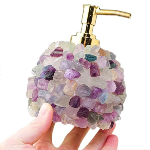 Bloc à Couteaux Distributeur de Savon Manuel en Cristal de Quartz Rose Naturel Arc-en-Ciel avec Pompe en Acier Inoxydable, Cristal de guérison for méditation, Yoga, Cadeau, RainbowFluorite